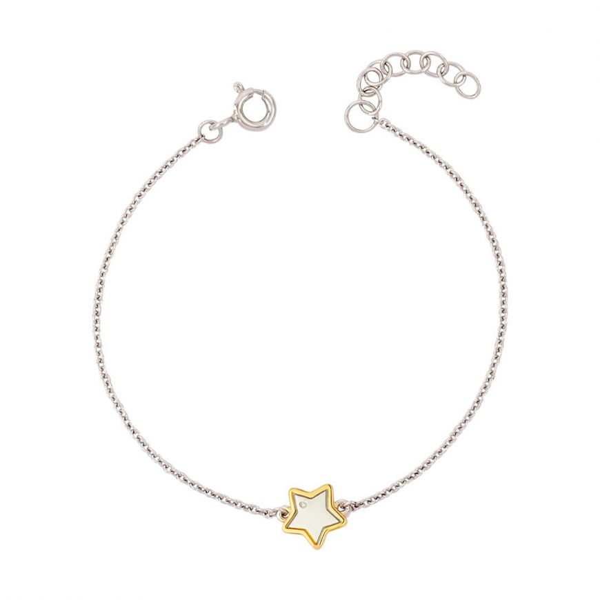 Silver Star Bracelet With Yellow Gold Plated Detail And Diamond B5371