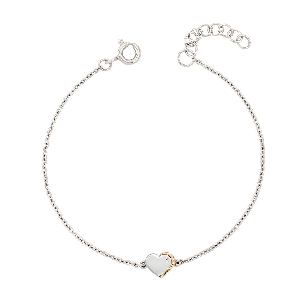 Silver Heart Bracelet With Rose Gold Plated Detail And Diamond B5372
