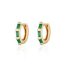 Load image into Gallery viewer, Baguette Huggie Earrings with Green Stones
