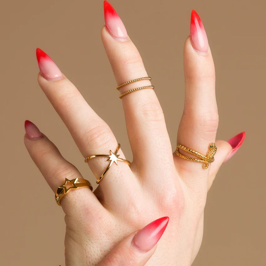 Gold Double Band Adjustable Star Ring