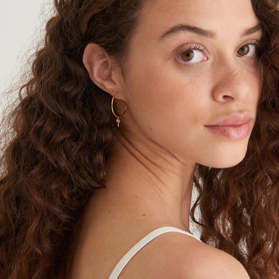 Gold Key Hoop Earrings E032-02G