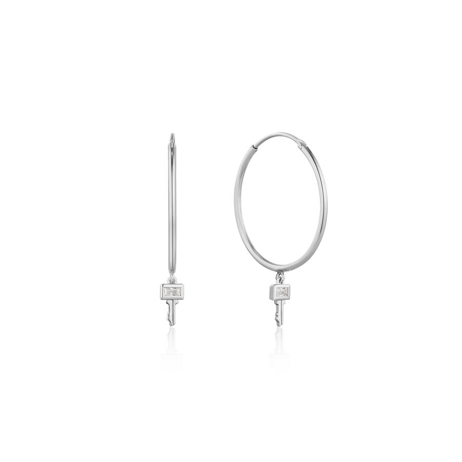 Silver Key Hoop Earrings E032-02H