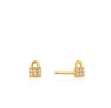 Load image into Gallery viewer, Gold Padlock Sparkle Stud Earrings E032-03G
