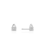 Silver Padlock Sparkle Stud Earrings E032-03H