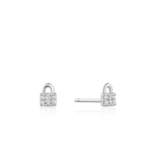 Load image into Gallery viewer, Silver Padlock Sparkle Stud Earrings E032-03H
