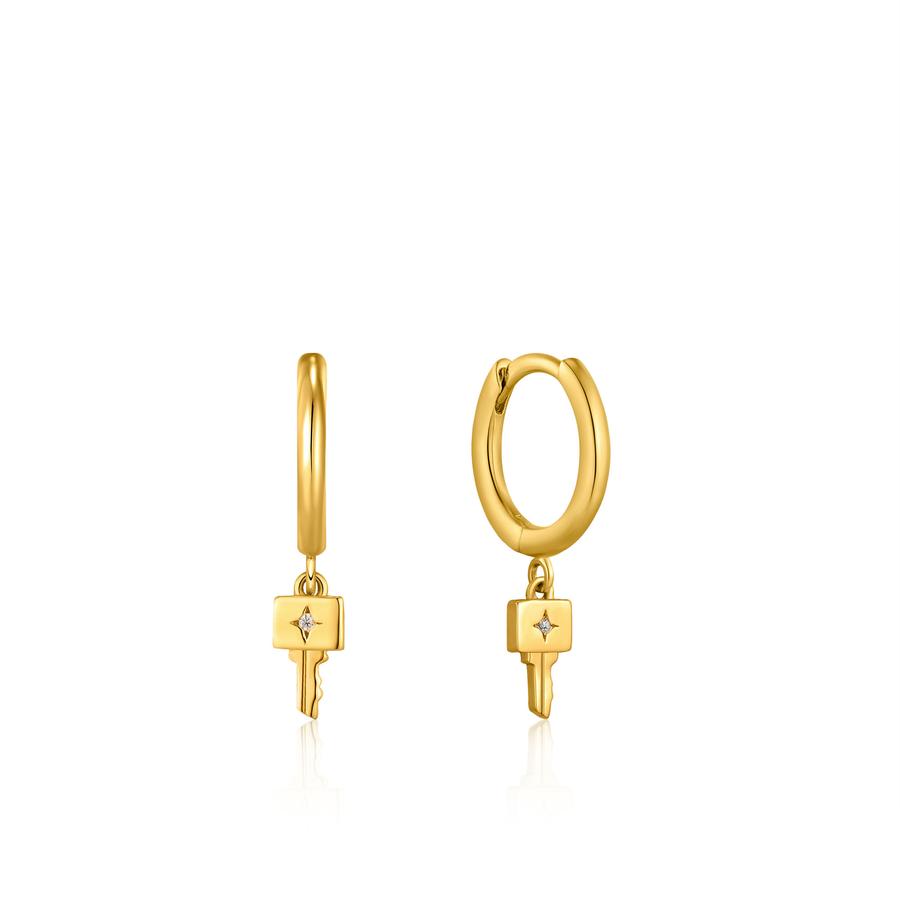 Gold Key Huggie Hoop Earrings E032-04G