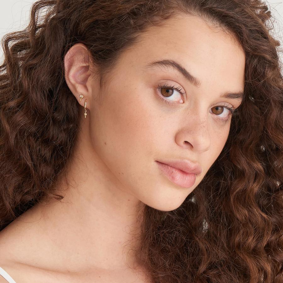 Gold Key Huggie Hoop Earrings E032-04G