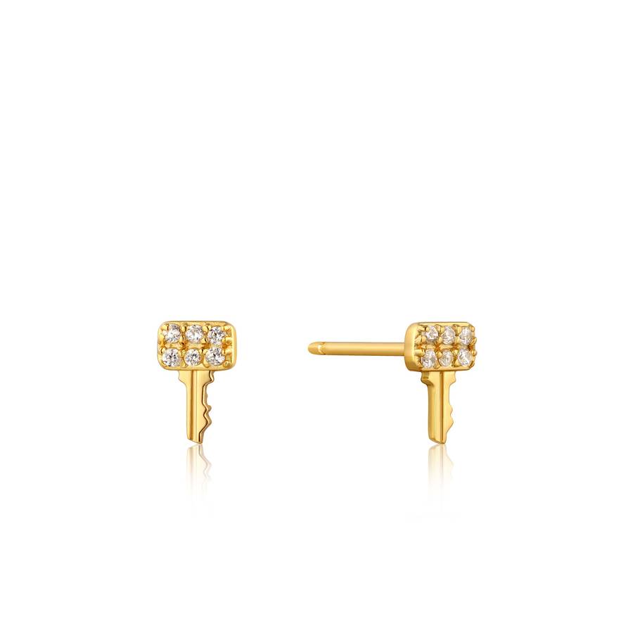 Gold Key Sparkle Stud Earrings E032-05G