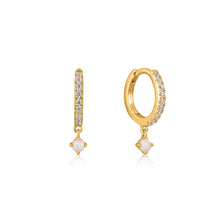 Load image into Gallery viewer, Gold Sparkle Kyoto Opal Drop Huggie Hoop Earrings E034-04G
