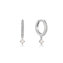 Load image into Gallery viewer, Silver Sparkle Kyoto Opal Drop Huggie Hoop Earrings E034-04H
