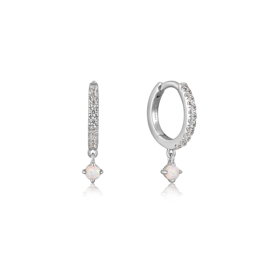 Silver Sparkle Kyoto Opal Drop Huggie Hoop Earrings E034-04H