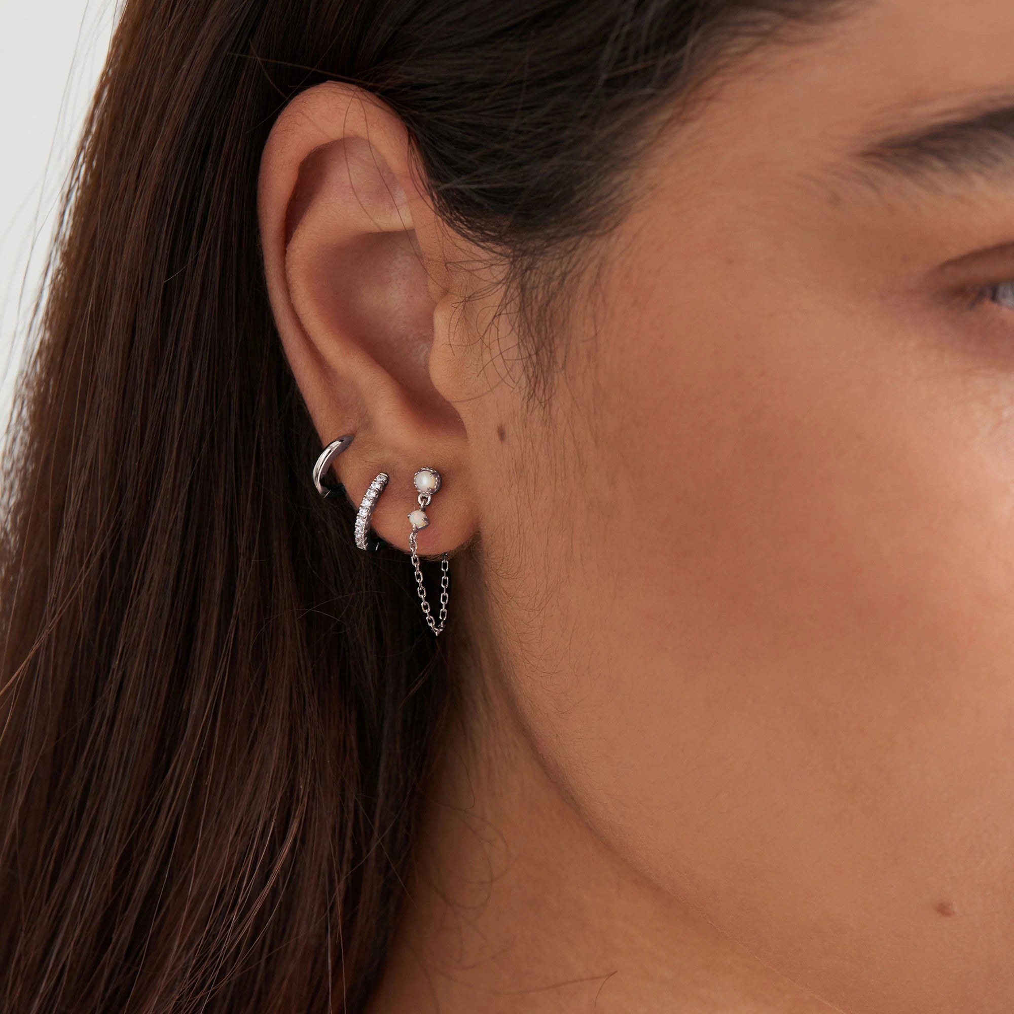 Silver Sparkle Huggie Hoop Earrings E035-17H
