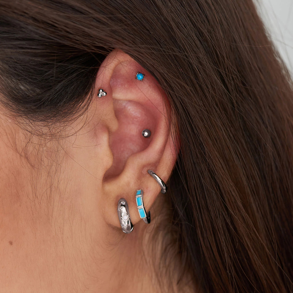 Silver Sphere Barbell Single Earring E035-02H
