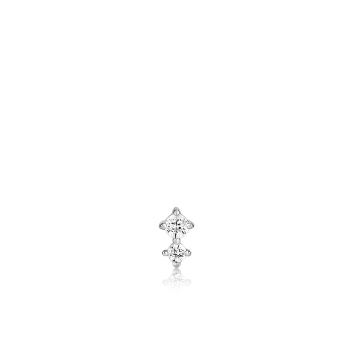Silver Double Sparkle Barbell Single Earring E035-07H