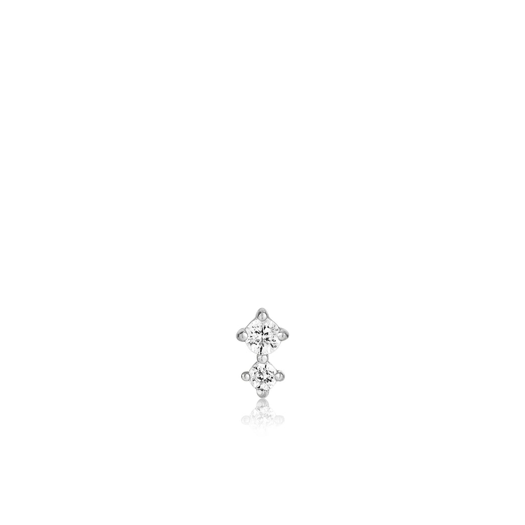 Silver Double Sparkle Barbell Single Earring E035-07H