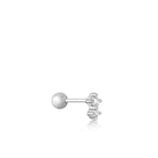 Silver Double Sparkle Barbell Single Earring E035-07H