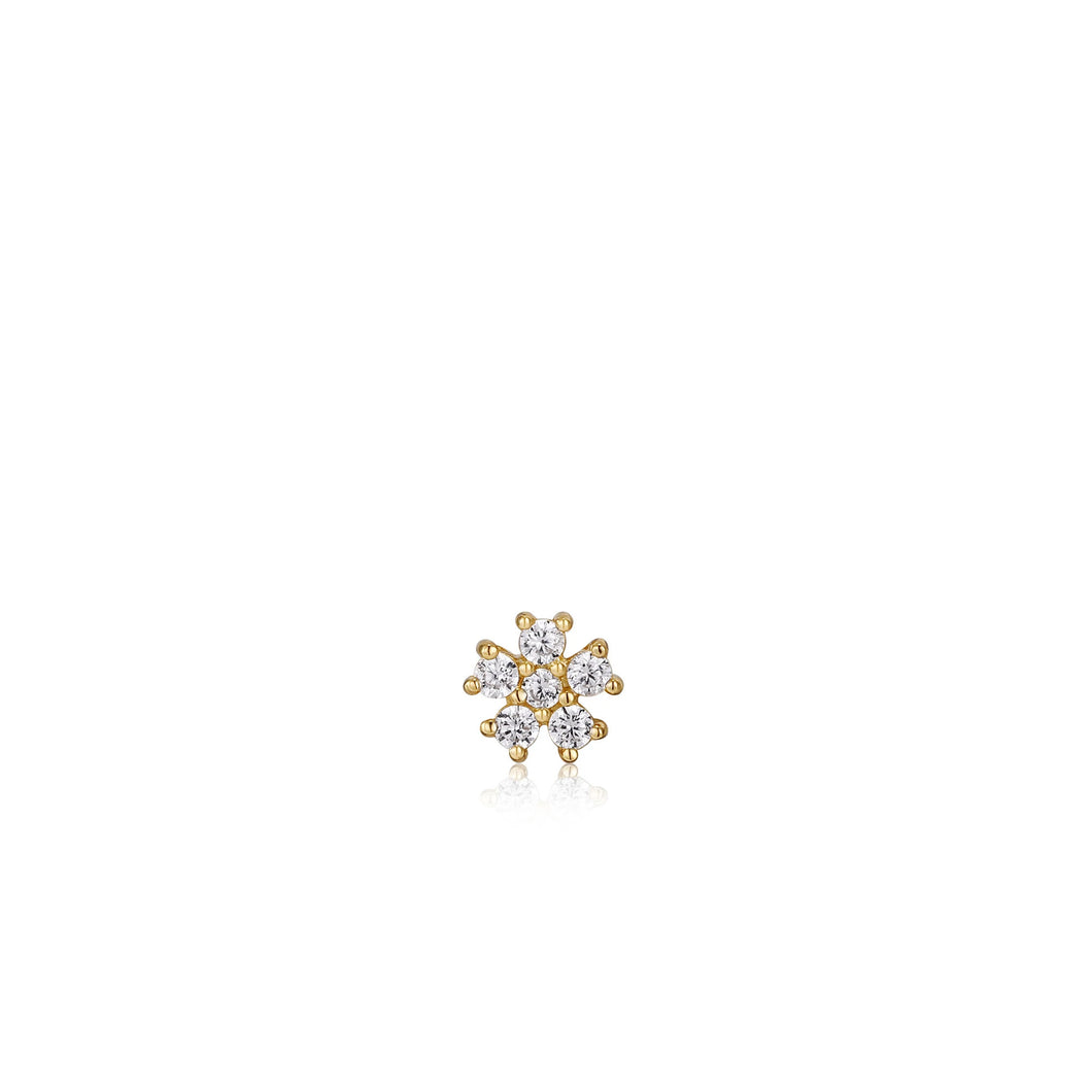 Gold Sparkle Flower Barbell Single Earring E035-10G