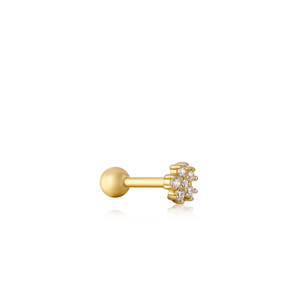 Gold Sparkle Flower Barbell Single Earring E035-10G