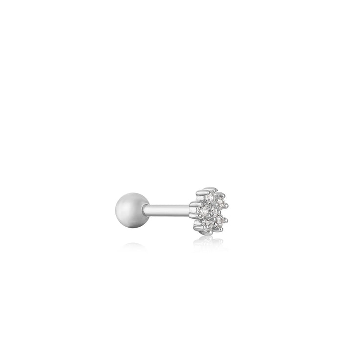 Silver Sparkle Flower Barbell Single Earring E035-10H