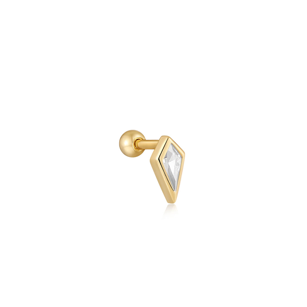 Gold Sparkle Emblem Single Barbell Earring E041-01G-W