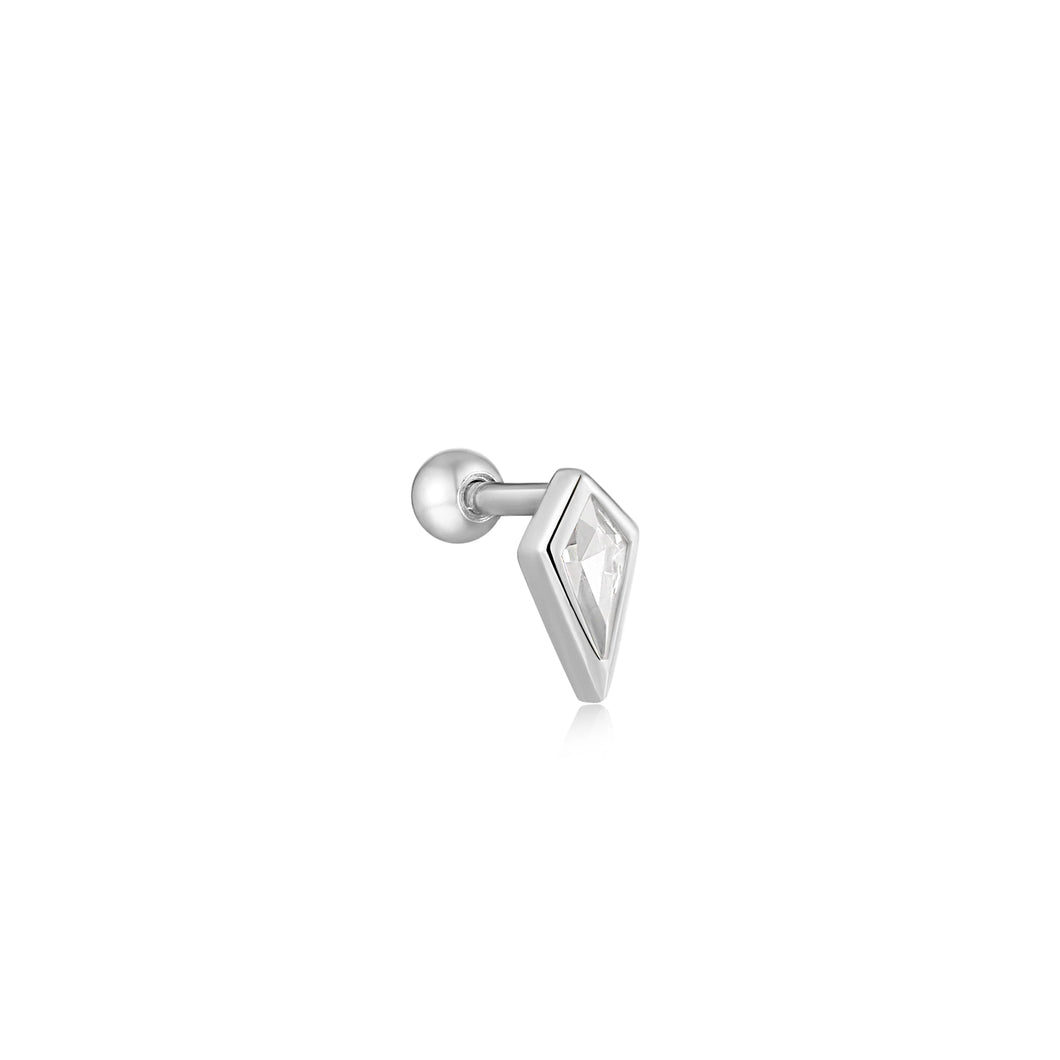 Silver Sparkle Emblem Single Barbell Earring E041-01H-W