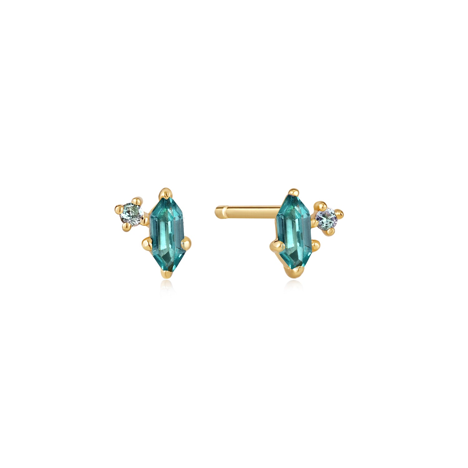 Teal Sparkle Emblem Stud Earrings E041-02G-G