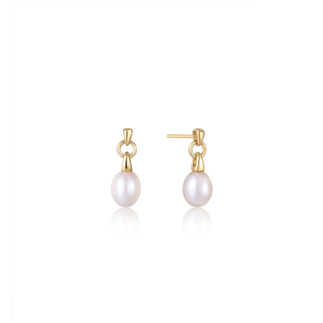 Gold Pearl Drop Stud Earrings E043-02G