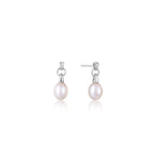 Silver Pearl Drop Stud Earrings E043-02H