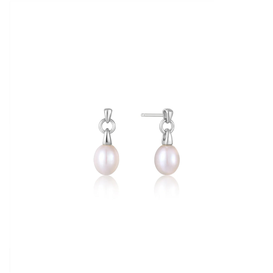 Silver Pearl Drop Stud Earrings E043-02H