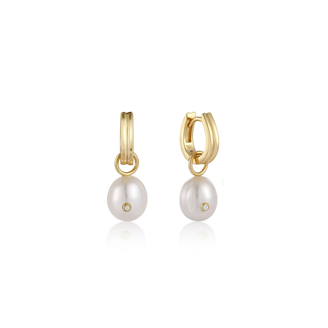 Gold Pearl Drop Sparkle Huggie Hoop Earrings E043-04G