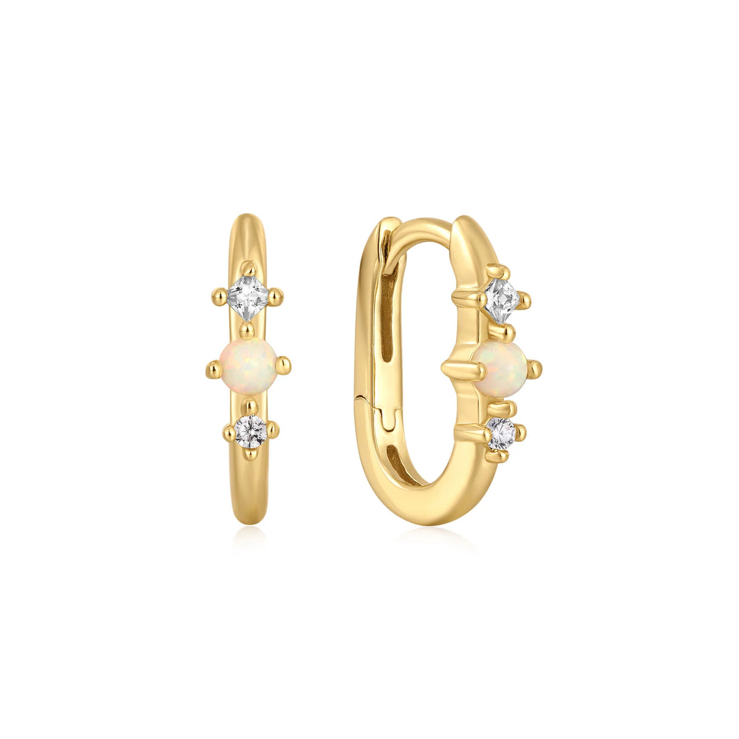 Gold Kyoto Opal Oval Huggie Hoop Earrings E047-01G