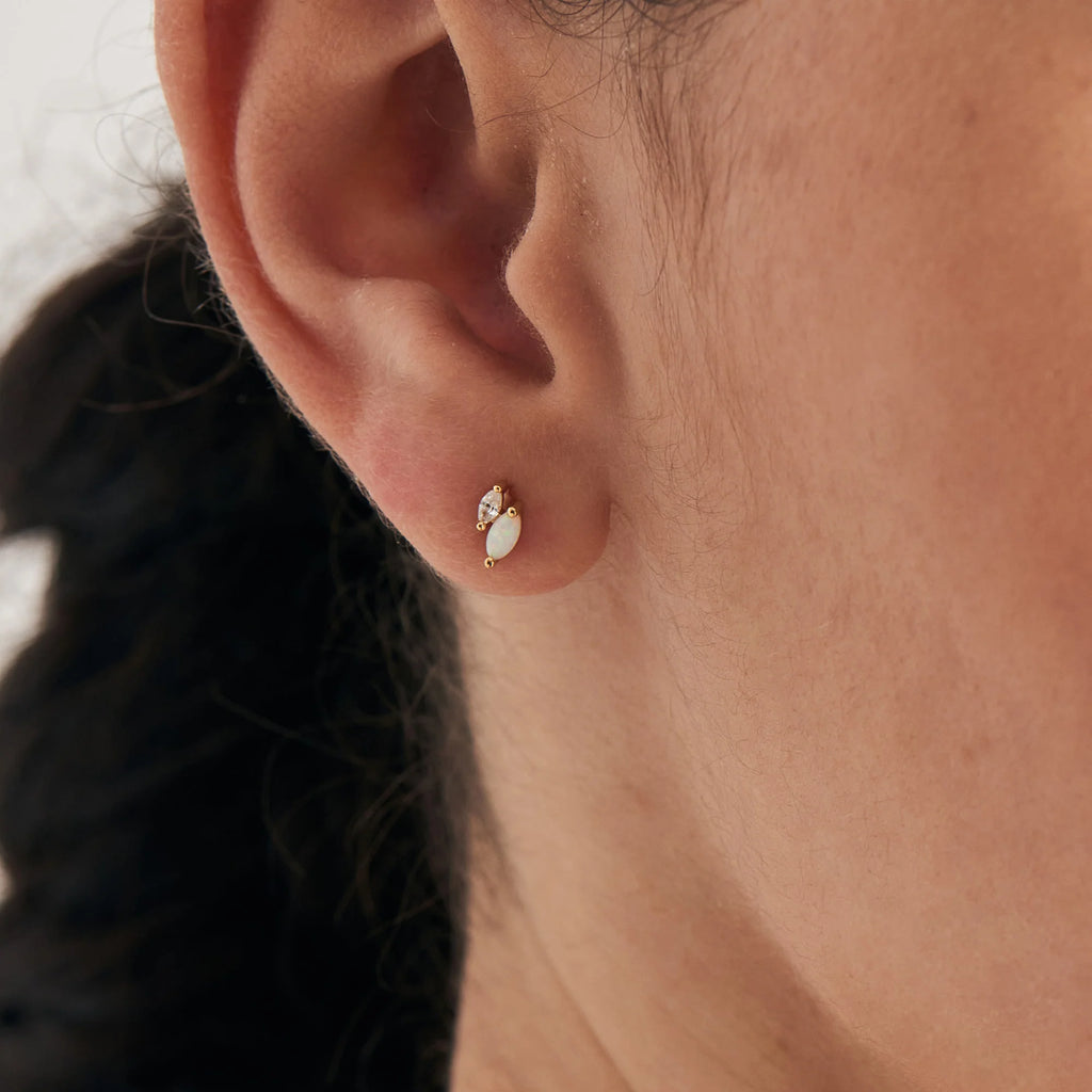 Gold Kyoto Opal and Sparkle Marquise Barbell Single Earring E047-07G