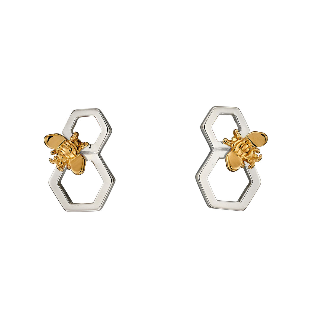 Silver & Gold Honeycomb and Bee Earrings