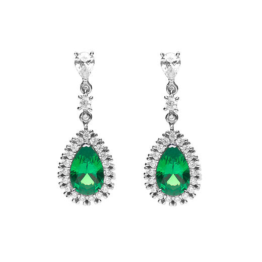 Green Zirconia Teardrop Earrings with Pave Surround E6053