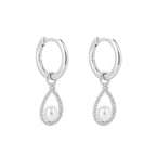 Pave Set Diamonfire Zirconia Teardrop Assembled Hoop Earrings With Shell Pearl