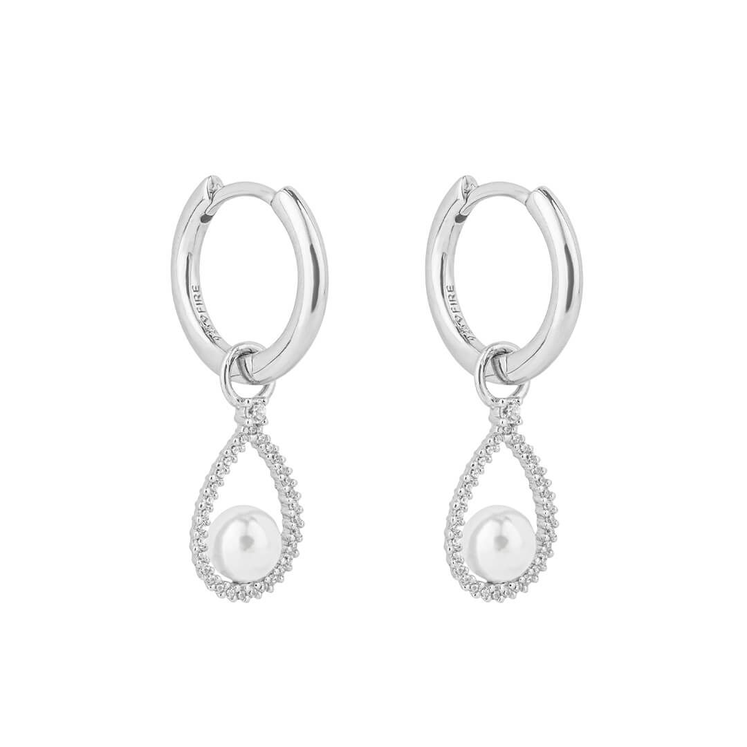 Pave Set Diamonfire Zirconia Teardrop Assembled Hoop Earrings With Shell Pearl