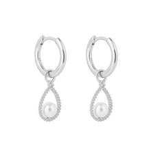 Load image into Gallery viewer, Pave Set Diamonfire Zirconia Teardrop Assembled Hoop Earrings With Shell Pearl
