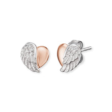 Load image into Gallery viewer, Heart Wing Silver &amp; Rose Earrings
