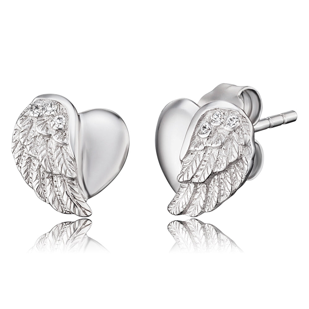 Heart Wing Silver Earrings