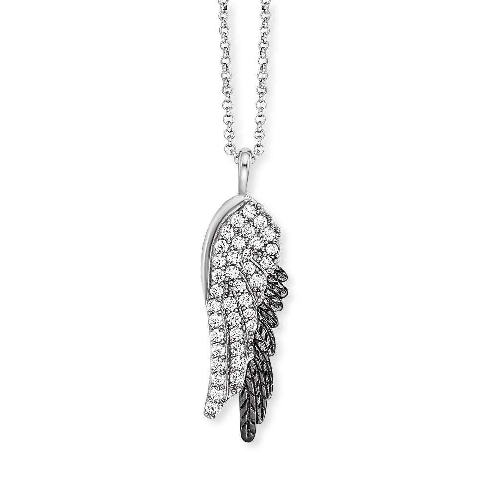 Angel Wing Duo Silver and Black with Zirconia Necklace