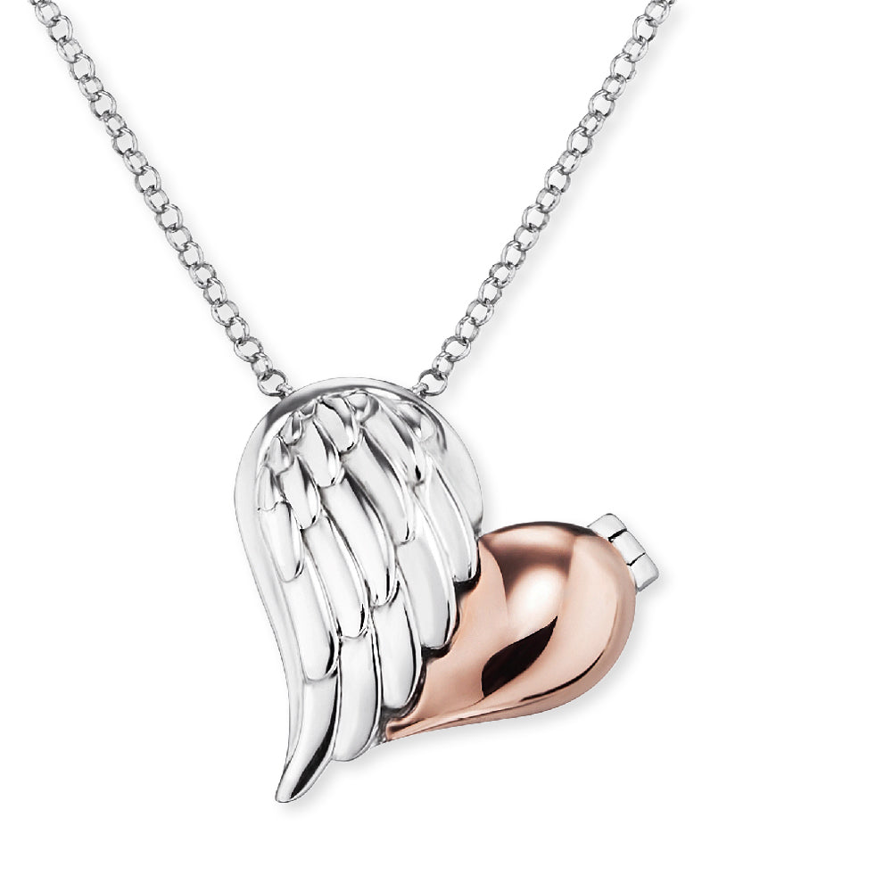 Silver & Rose Heart Wing with Love Necklace