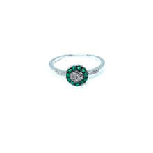 Load image into Gallery viewer, 9ct White Gold Diamond and Emerald Cluster Ring

