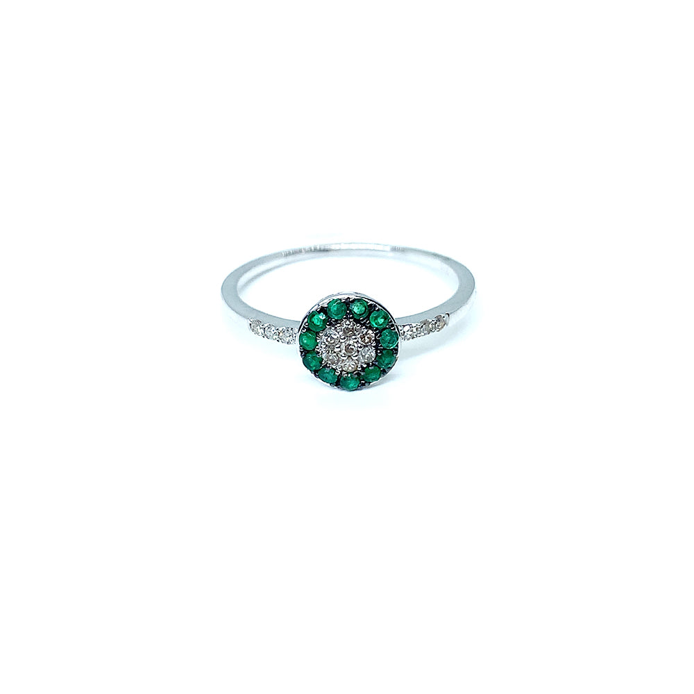 9ct White Gold Diamond and Emerald Cluster Ring