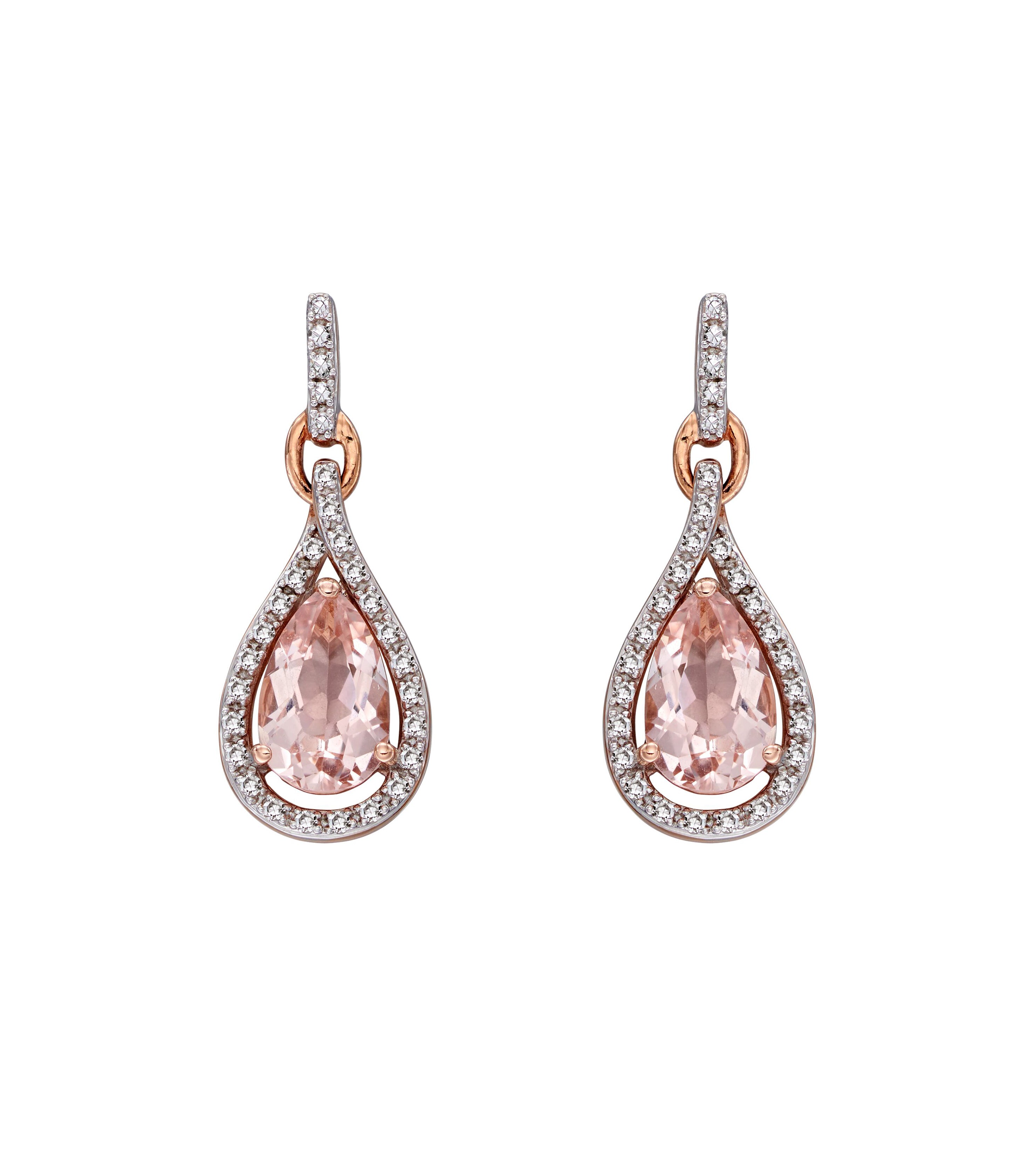 9ct Rose Gold Morganite and Diamond Drop Earrings