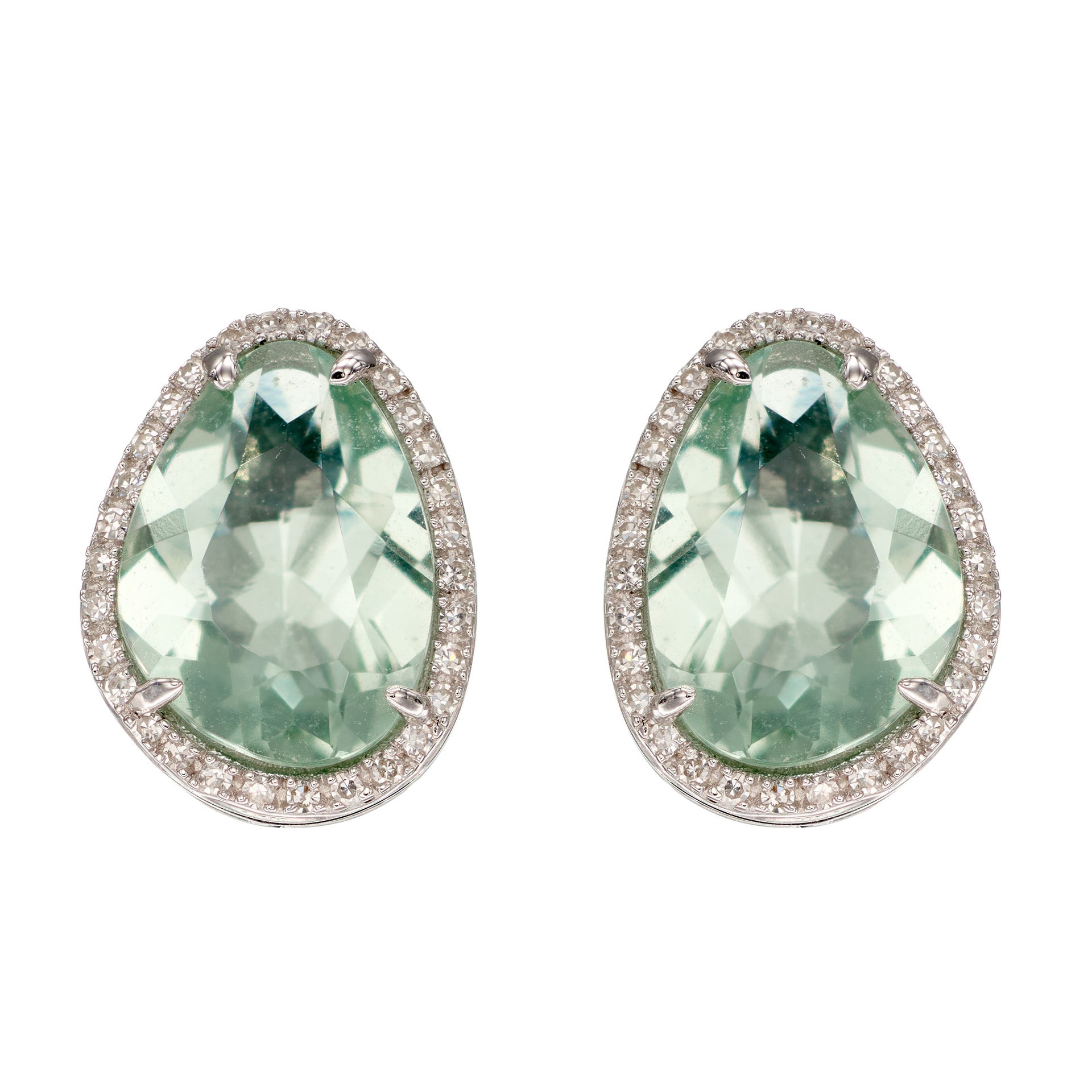 9ct White Gold Green Fluorite Irregular Earrings