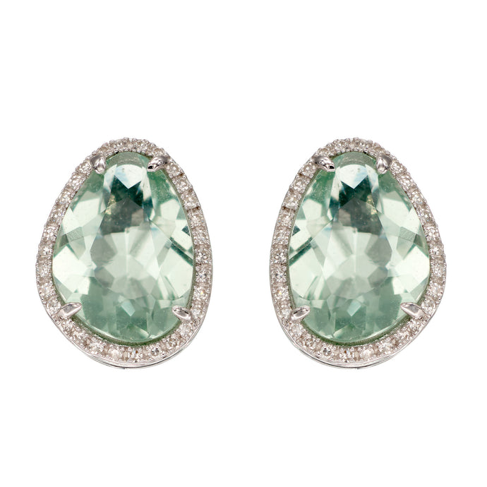 9ct White Gold Green Fluorite Irregular Earrings