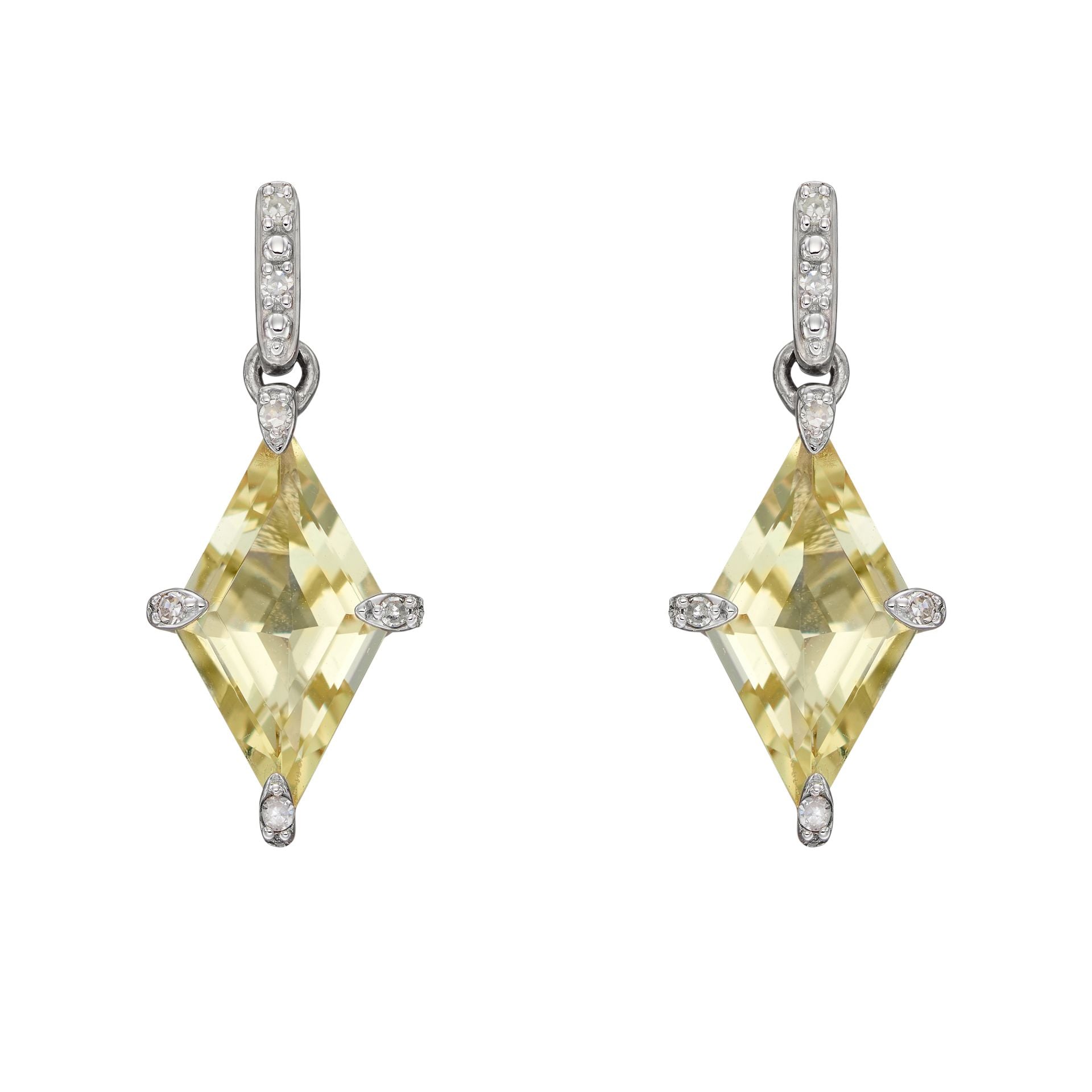 9ct White Gold Yellow Topaz & Diamond Kite Earrings
