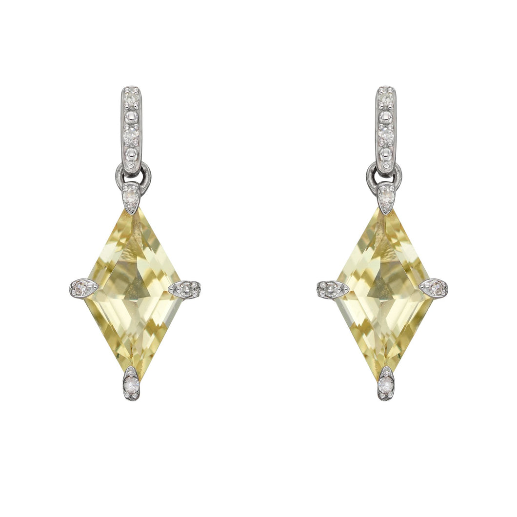 9ct White Gold Yellow Topaz & Diamond Kite Earrings