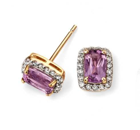 9ct Yellow Gold Amethyst and Diamond Earrings
