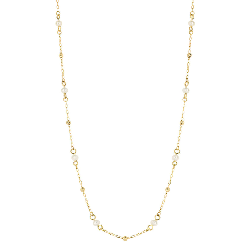 9ct Yellow Gold Freshwater Pearl Station Chain 46cm